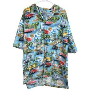 Aloha Republic Route 66 Memories Blue 2XL Short Sleeves Button Up